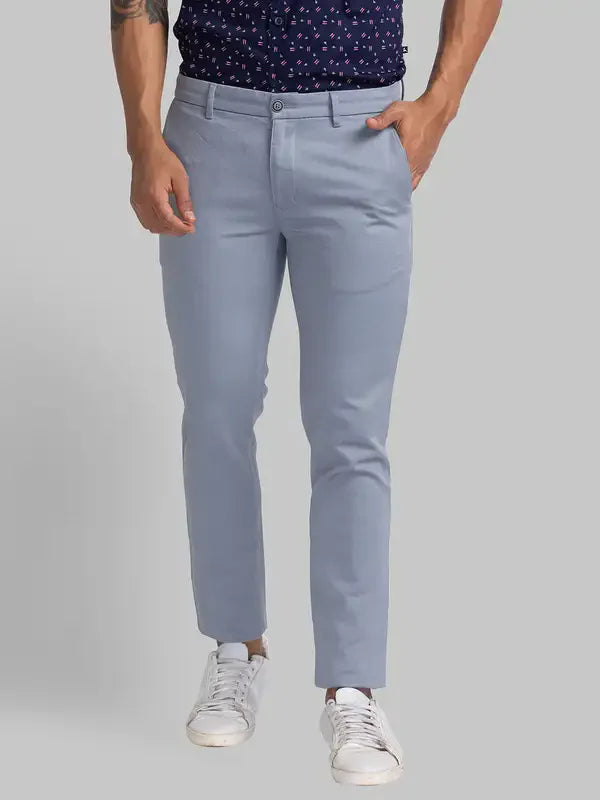 Men Grey Super Slim Fit Print Cotton Blend Trouser