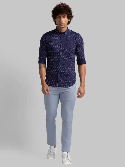 Men Grey Super Slim Fit Print Cotton Blend Trouser