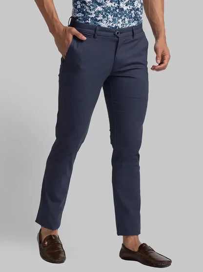 Men Blue Super Slim Fit Print Cotton Blend Trouser