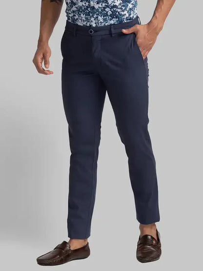 Men Blue Super Slim Fit Print Cotton Blend Trouser
