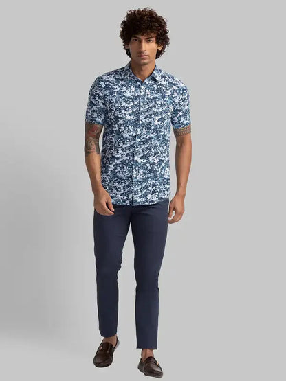 Men Blue Super Slim Fit Print Cotton Blend Trouser