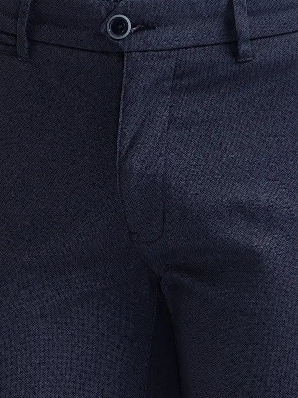 Men Blue Super Slim Fit Print Cotton Blend Trouser