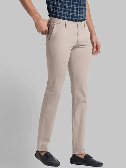 Men Khaki Super Slim Fit Solid Cotton Blend Trouser