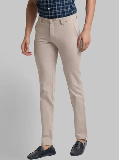 Men Khaki Super Slim Fit Solid Cotton Blend Trouser