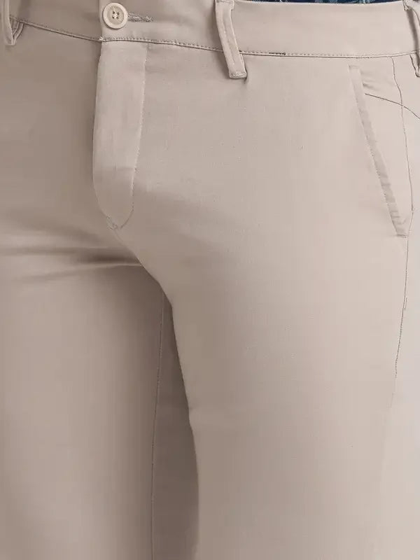 Men Khaki Super Slim Fit Solid Cotton Blend Trouser