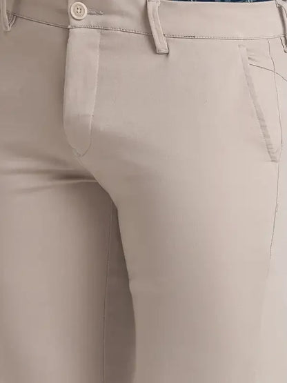 Men Khaki Super Slim Fit Solid Cotton Blend Trouser