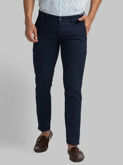 Men Blue Super Slim Fit Print Cotton Blend Trouser