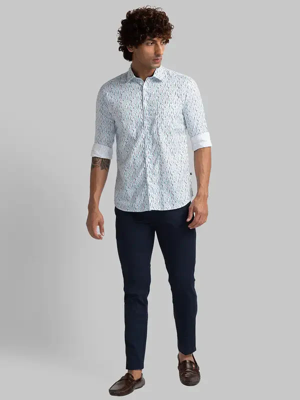 Men Blue Super Slim Fit Print Cotton Blend Trouser