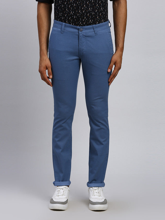 Parx Men Blue Solid Super Slim Fit Trouser