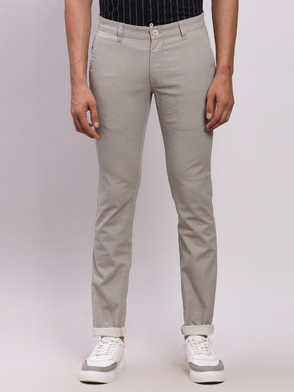 Parx Grey Solid Super Slim Fit Cotton Blend Trouser