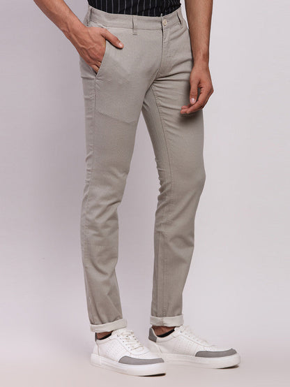 Parx Grey Solid Super Slim Fit Cotton Blend Trouser