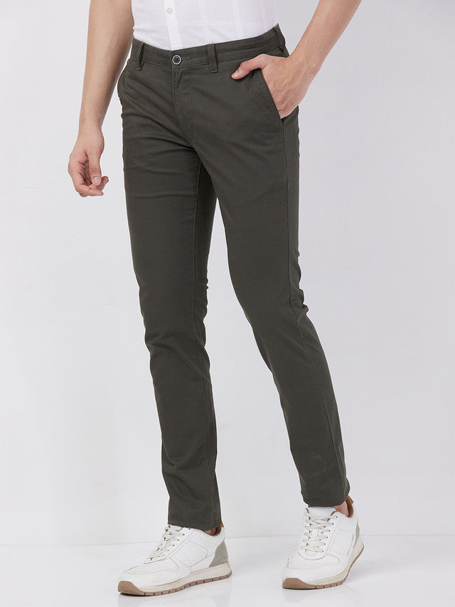 Parx Men Green Solid Super Slim Cotton Blend Trouser