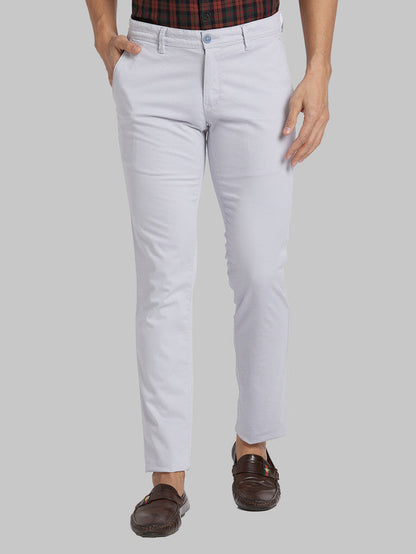 Parx Grey Solid Super Slim Fit Cotton Blend Trouser