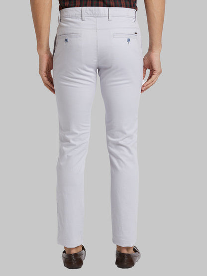 Parx Grey Solid Super Slim Fit Cotton Blend Trouser