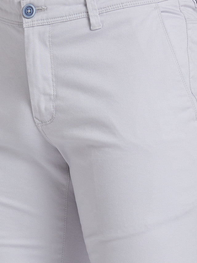 Parx Grey Solid Super Slim Fit Cotton Blend Trouser