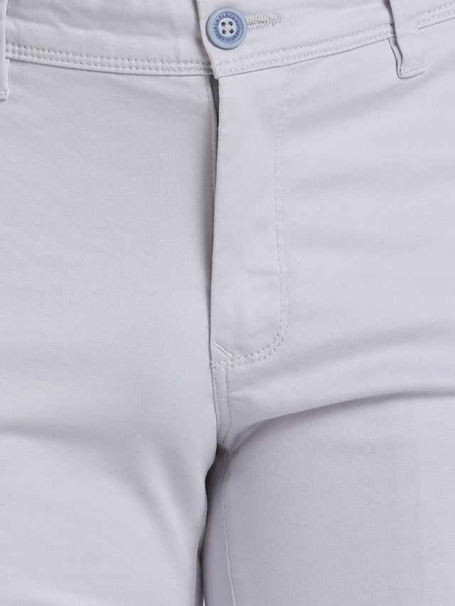 Parx Grey Solid Super Slim Fit Cotton Blend Trouser