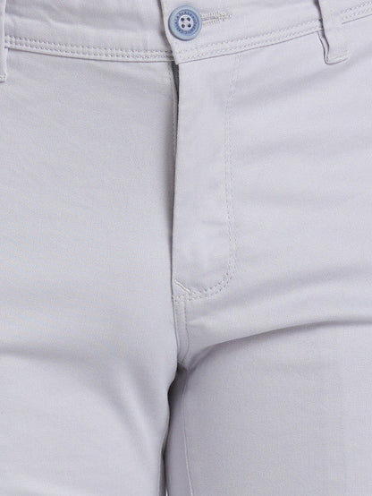 Parx Grey Solid Super Slim Fit Cotton Blend Trouser