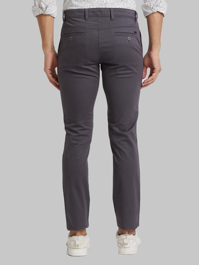 Parx Grey Solid Super Slim Fit Cotton Blend Trouser
