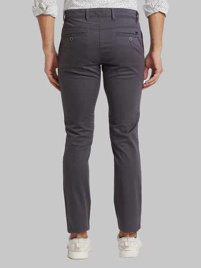 Parx Grey Solid Super Slim Fit Cotton Blend Trouser