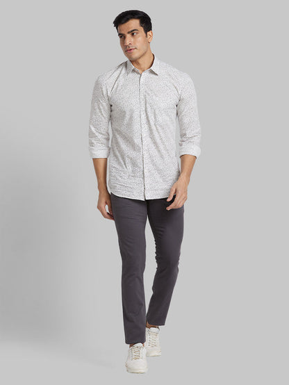 Parx Grey Solid Super Slim Fit Cotton Blend Trouser