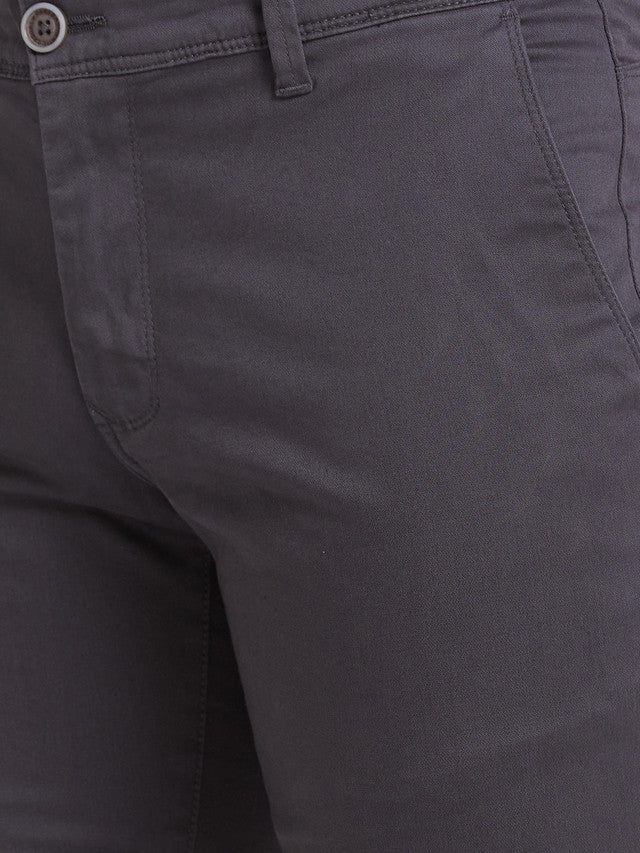 Parx Grey Solid Super Slim Fit Cotton Blend Trouser