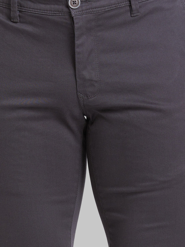 Parx Grey Solid Super Slim Fit Cotton Blend Trouser