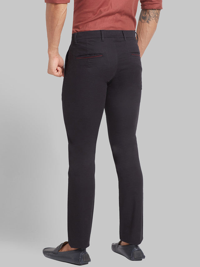 Parx Black Solid Super Slim Fit Cotton Blend Trouser