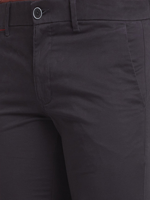 Parx Black Solid Super Slim Fit Cotton Blend Trouser