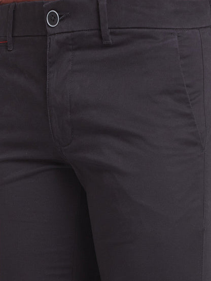Parx Black Solid Super Slim Fit Cotton Blend Trouser