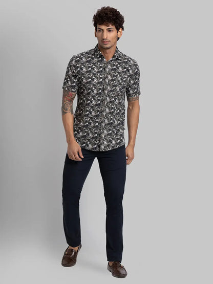 Parx Men Black Super Slim Fit Print Cotton Blend Trouser