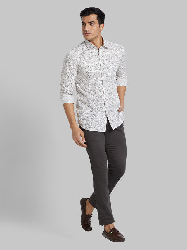 Parx Green Printed Super Slim Fit Cotton Blend Trouser