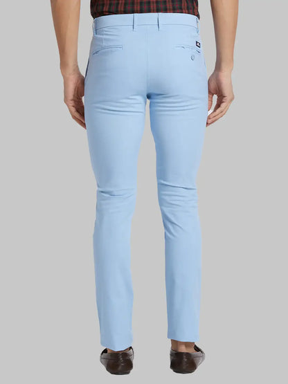 Men Blue Super Slim Fit Solid Cotton Blend Trouser