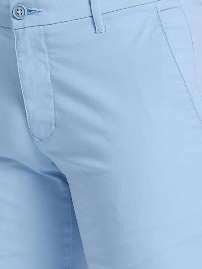 Men Blue Super Slim Fit Solid Cotton Blend Trouser