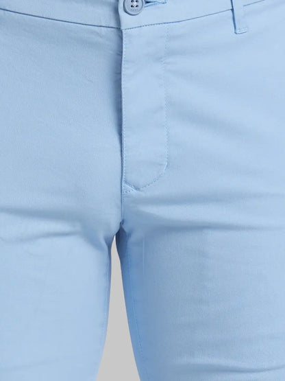 Men Blue Super Slim Fit Solid Cotton Blend Trouser