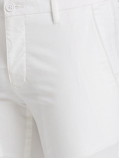 Parx White Solid Super Slim Fit Cotton Blend Trouser