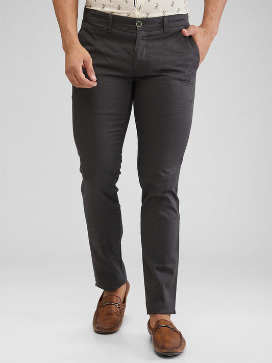 Parx Green Printed Super Slim Fit Cotton Blend Trouser