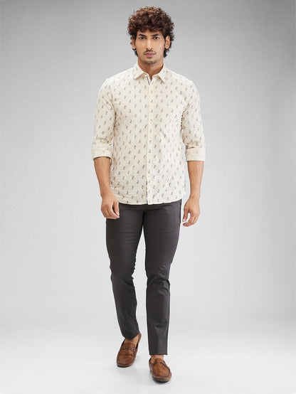 Parx Green Printed Super Slim Fit Cotton Blend Trouser