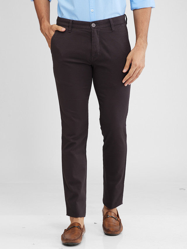 Parx Grey Solid Super Slim Fit Cotton Blend Trouser