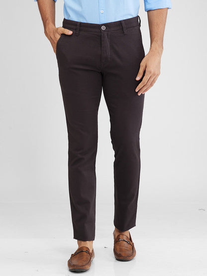 Parx Grey Solid Super Slim Fit Cotton Blend Trouser