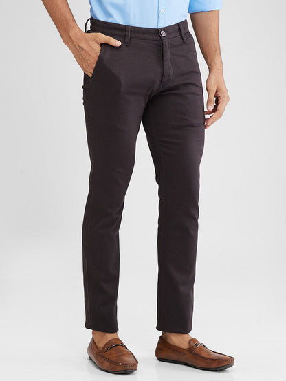 Parx Grey Solid Super Slim Fit Cotton Blend Trouser
