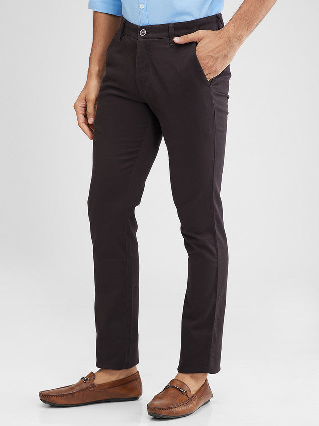 Parx Grey Solid Super Slim Fit Cotton Blend Trouser