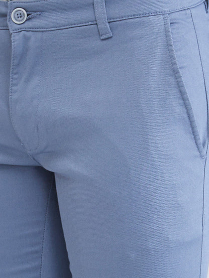 Parx Blue Solid Super Slim Fit Cotton Blend Trouser
