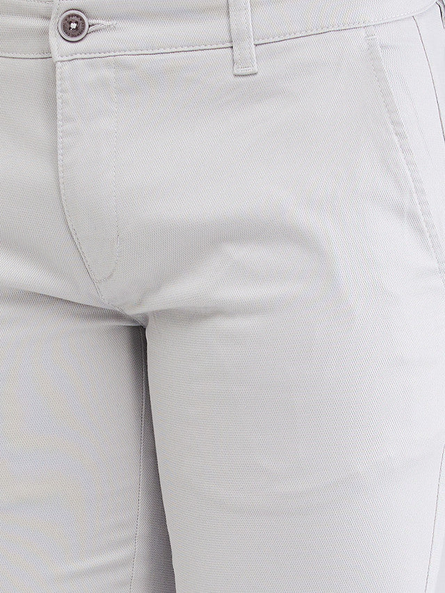 Parx Grey Solid Super Slim Fit Cotton Blend Trouser