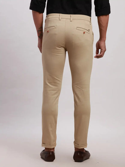 Parx Men Khaki Super Slim Fit Solid Cotton Blend Trousers
