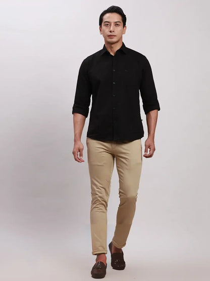Parx Men Khaki Super Slim Fit Solid Cotton Blend Trousers