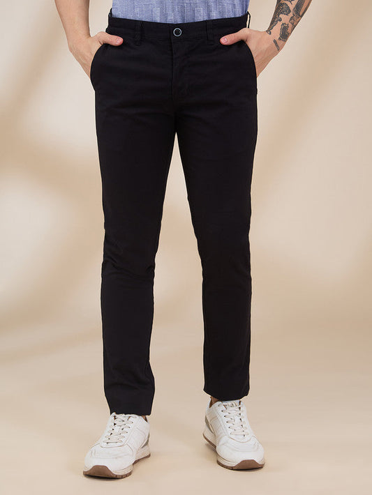 Parx Men Black Solid Super Slim Fit Cotton Blend Trouser