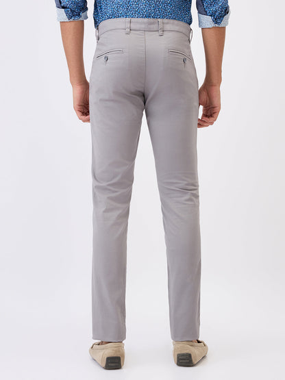 Parx Men Grey Solid Super Slim Fit Cotton Blend Trouser