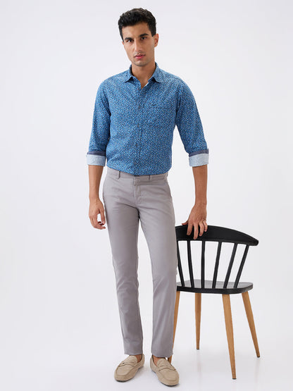 Parx Men Grey Solid Super Slim Fit Cotton Blend Trouser