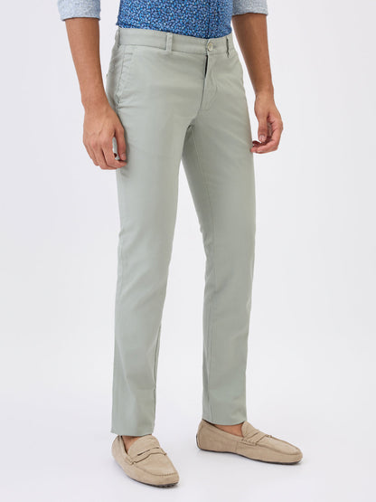 Parx Men Green Solid Super Slim Fit Cotton Blend Trouser