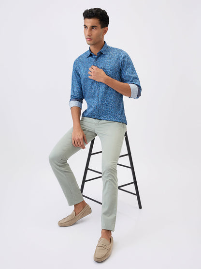 Parx Men Green Solid Super Slim Fit Cotton Blend Trouser